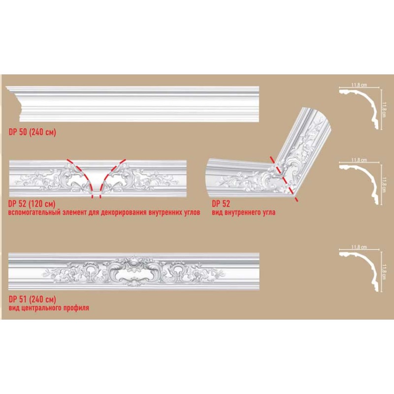 Плинтус потолочный без орнамента DP50